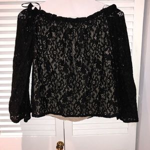 J. O. A. Black lace off the shoulder shirt